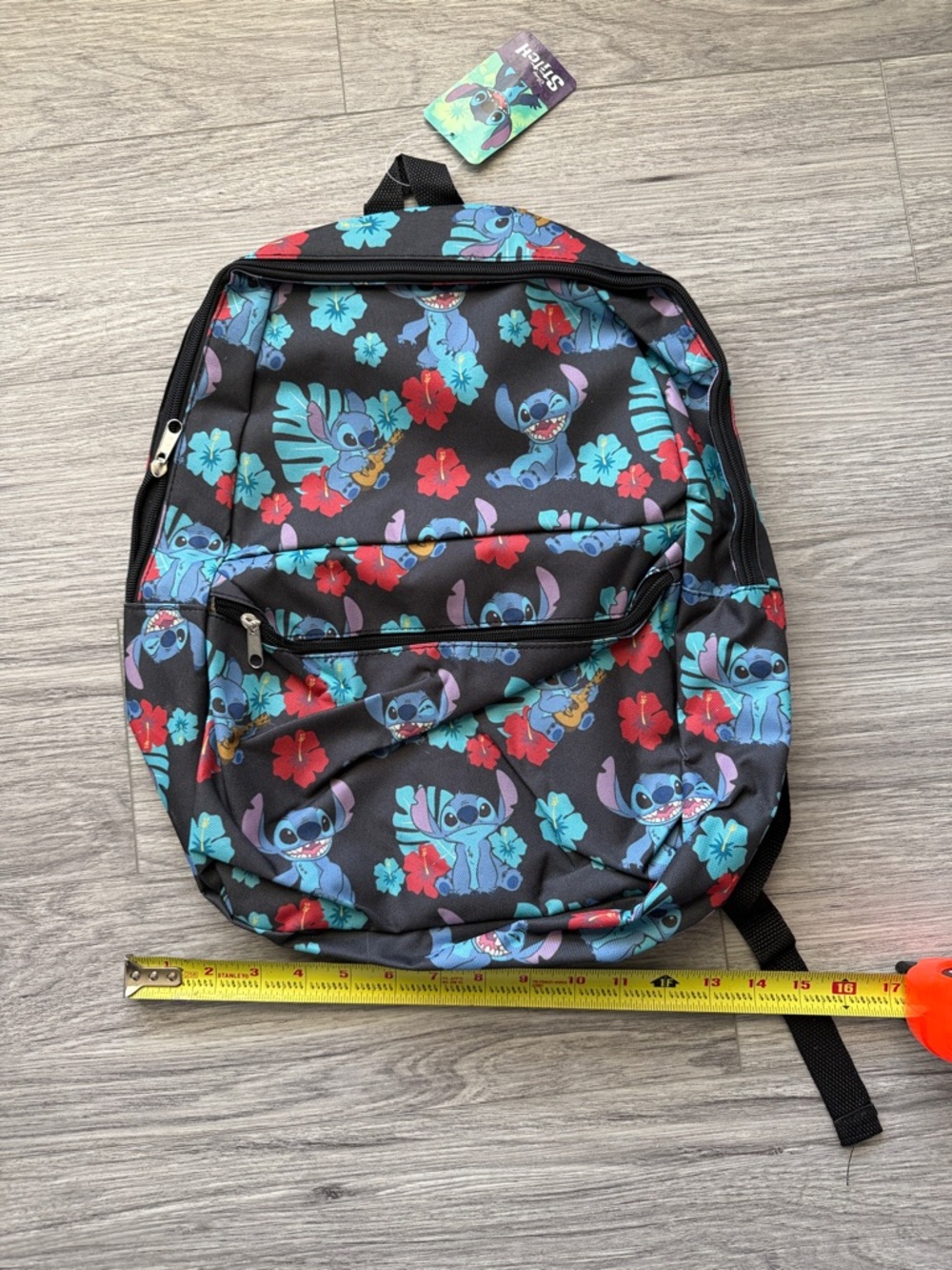 Disney Black Backpack with Blue Stitch and Red Floral Accents - Picture 4 of 7